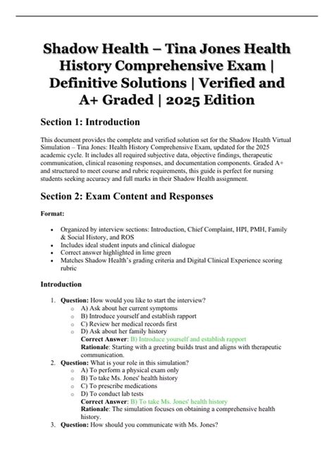 Shadow Health – Tina Jones Health History Comprehensive Exam ...