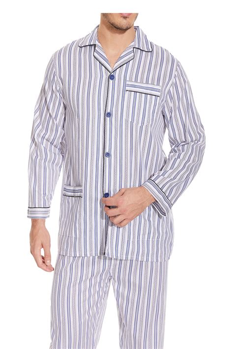 GLOBAL Men's Cotton Notch Collar Pajama Set with Pockets, 2-Piece ...