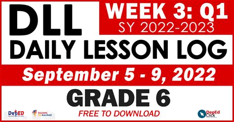 GRADE 6 DAILY LESSON LOG (Quarter 1: WEEK 3) Sept. 5-9, 2022 - DepEd Click