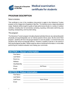 Fillable Online Medical examination certificate for students Fax Email ...