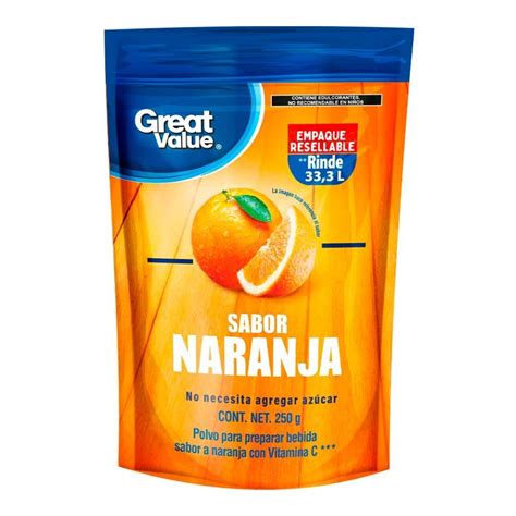 Polvo para preparar bebida Great Value sabor naranja 250 g | Walmart