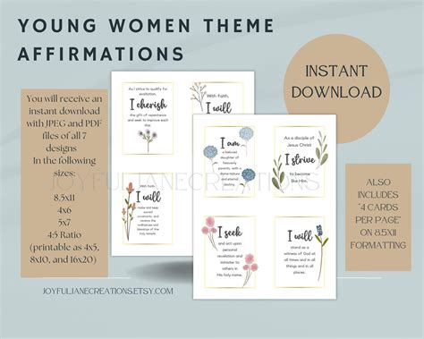 LDS Young Women Theme Printable Cards for Affirmation of Young Women ...