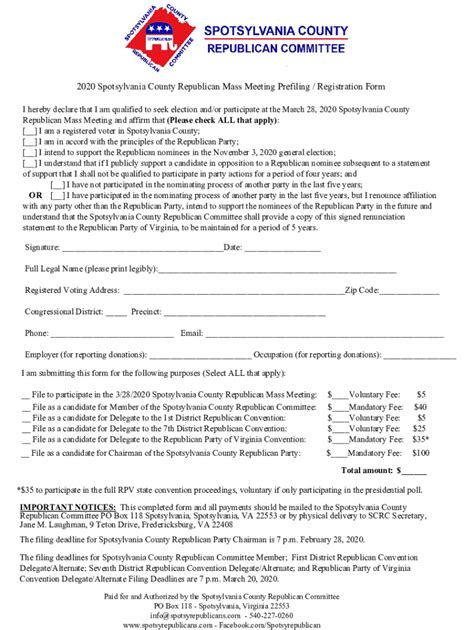 Fillable Online 2020 Spotsylvania County Republican Mass Meeting ...