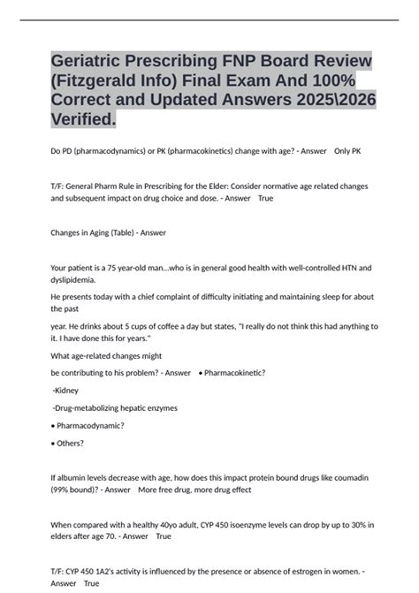 Geriatric Prescribing FNP Board Review (Fitzgerald Info) Final Exam And ...