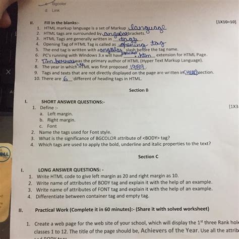 2. Write name of attributes of BODY tag and explain it with the help of ...