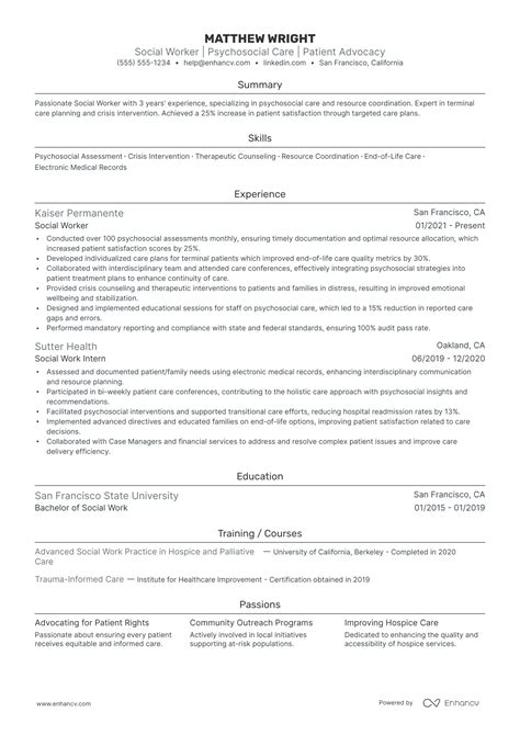 1 Successful Hospice Social Worker Resume Example And Writing Tips for 2024