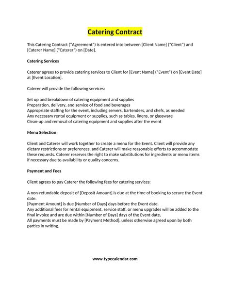 Free Printable Catering Contract Templates [Word, PDF] Simple