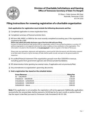 Tennessee Charitable Organization Registration Renewal - Blank Fillable ...
