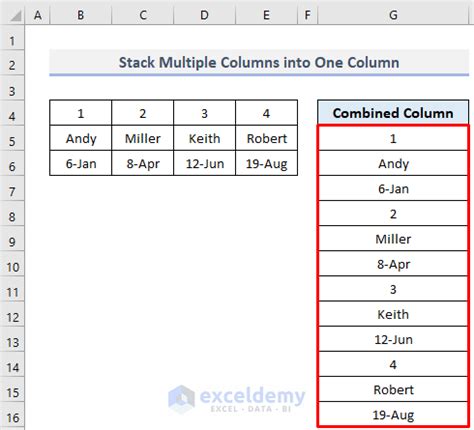 Image result for Excel Stack Multiple Columns into One Column