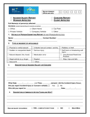 Fillable Online homecareplus asn INCIDENT/INJURY AND NEAR MISS REPORT ...