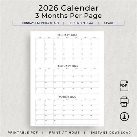 3 Month Calendar Printable 2026 - Free Printable Templates