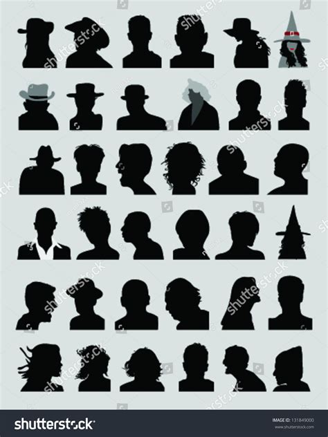 Big Set Silhouettes Heads Vector : image vectorielle de stock (libre de ...