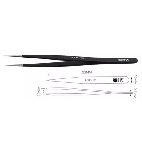 BEST BST-12 Precision Anti-static ESD Stainless Steel Tweezers, BST-12 ...