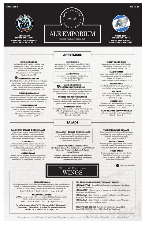 Menu for Ale Emporium in Greenwood, IN | Sirved
