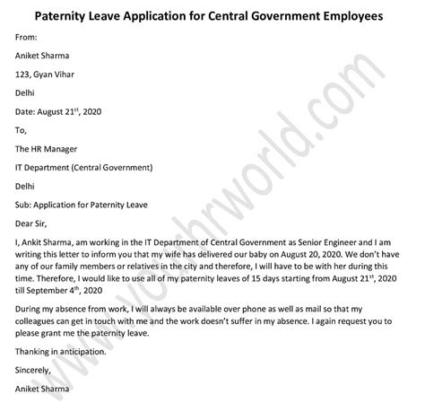 Image result for Paternity Leave Application Sample