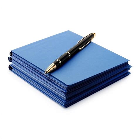 Blue file stack with pen isolated on white | Premium AI-generated image