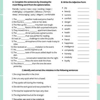 Printable Worksheet: Adjectives - English Grammar Basic - Class 10 PDF ...
