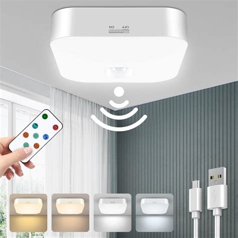 WhitePoplar Motion Sensor Rechargeable Ceiling Light Indoor with Remote ...
