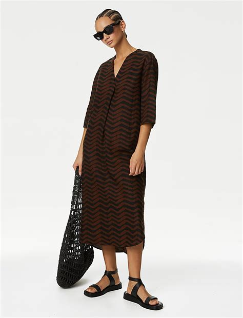 Buy Linen Rich Printed V-Neck Tunic at Marks & Spencer