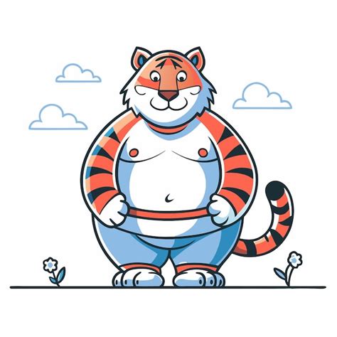 Adorable fat tiger cartoon concept illustration with chubby proportions ...