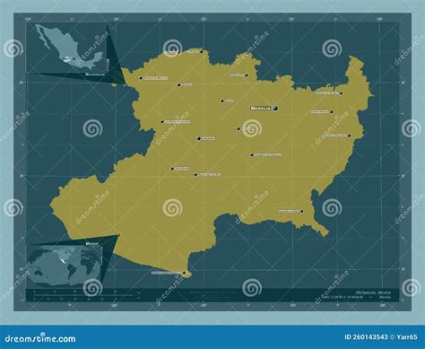 Michoacan, Mexico. Solid. Labelled Points of Cities Stock Illustration ...