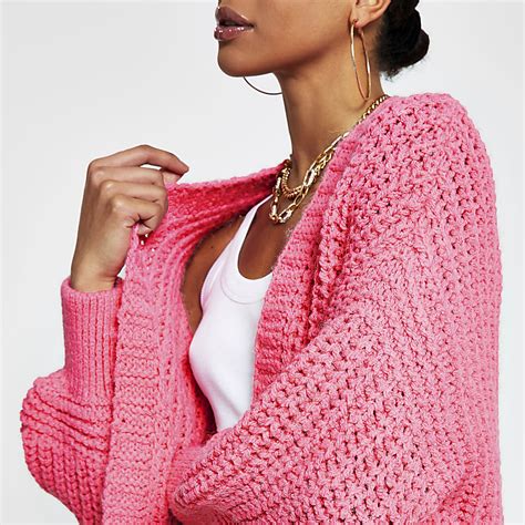 Pink chunky knit ribbed cardigan | River Island