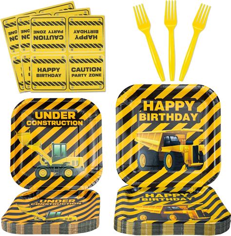 Amazon.com: 96 Pcs Construction Plates and Napkins Construction Party ...