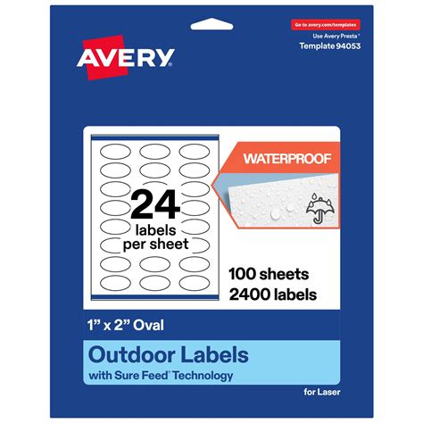 Avery Outdoor Waterproof Labels, 1" x 2" Oval, Color: White, Count ...