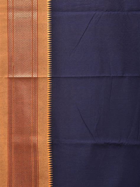 Navy and Mustard Bamboo Cotton Saree with Contrast Pallu Design No Blo ...