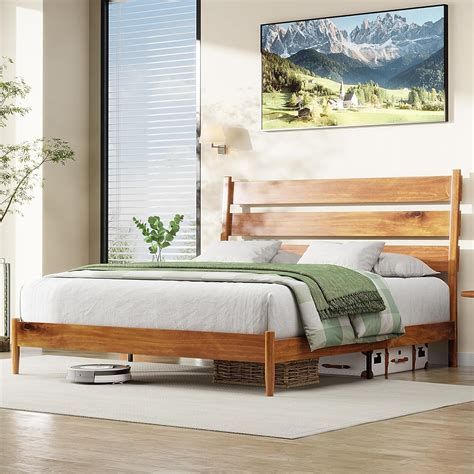 Amazon.com: LUXOAK Queen Size Solid Wood Platform Bed Frame with ...
