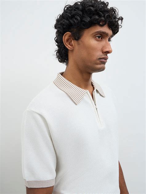 Buy Ascot Off-White Relaxed-Fit Cotton Quarter-Zip Polo T-Shirt from ...