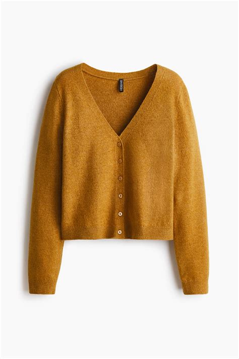 V-Neck Cardigan - Dark mustard yellow - Ladies | H&M US