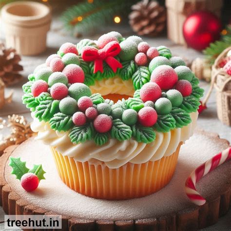 Christmas Wreath Cupcake Decoration Ideas, Cupcake Ideas, Mini Cake Ideas