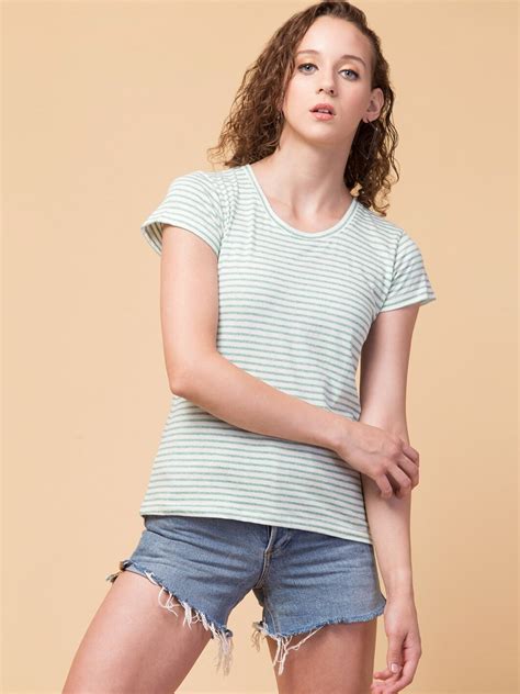 Green Striped Relaxed fit T-shirt by Wyshlist