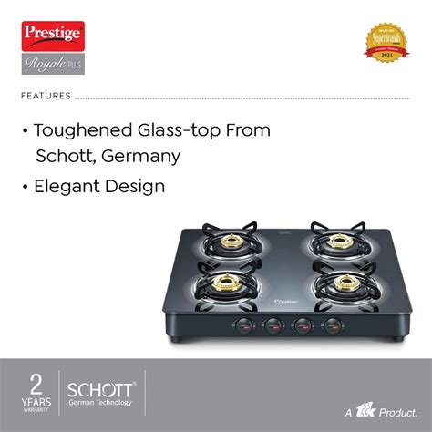 Prestige Royale Plus 4 Burner Schott Glasstop Gt04 Gas Stove | Black