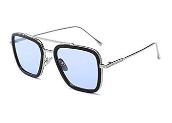 Buy ARZONAI Men's Square Sunglasses Blue Frame Blue Lens (Large) at ...