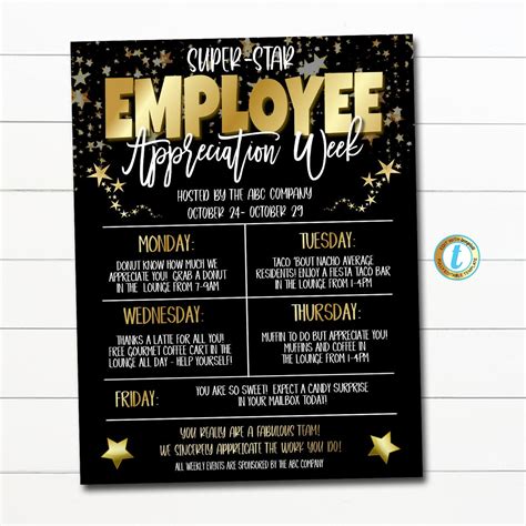 Employee Appreciation Week Itinerary | Superstar Employee Staff ...