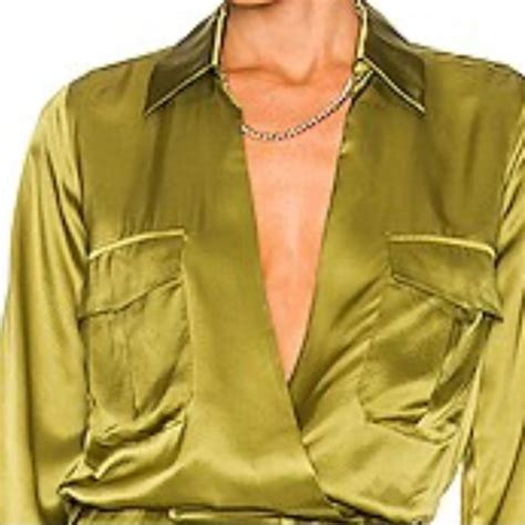 Nicholas size 4 low cut open front Olive Green Satin Wrap Blouse NWOT Tops