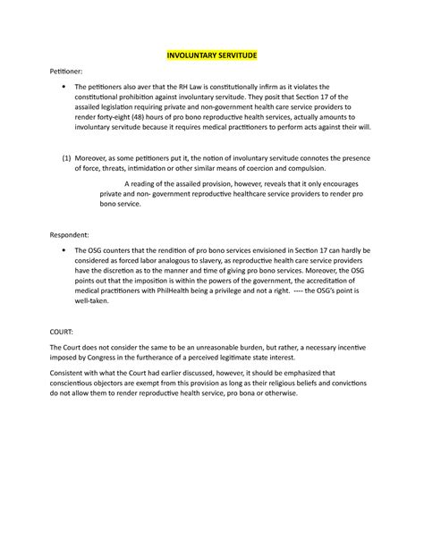 Involuntary Servitude - They posit that Section 17 of the assailed ...