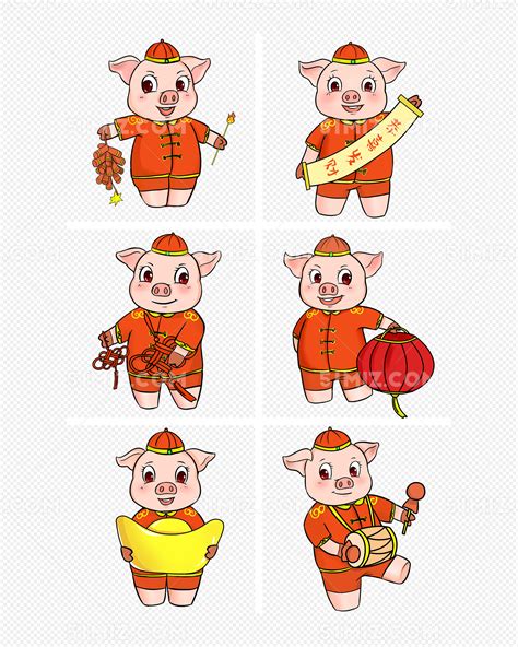 猪年吉祥物猪猪套图插画图片素材免费下载 - 觅知网