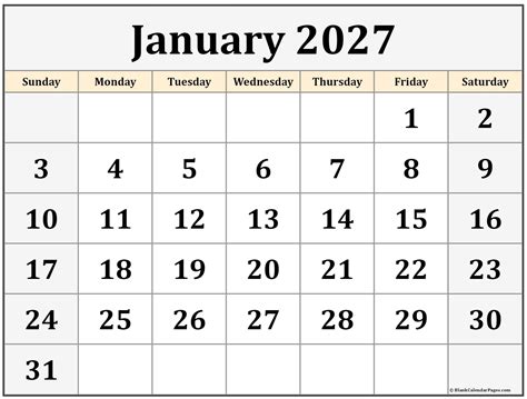 Blank Calendar 2027