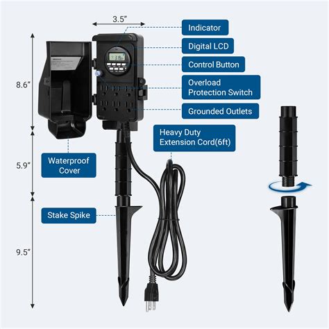 DEWENWILS Outdoor Digital Power Stake Timer, Waterproof 6 outlet yard ...