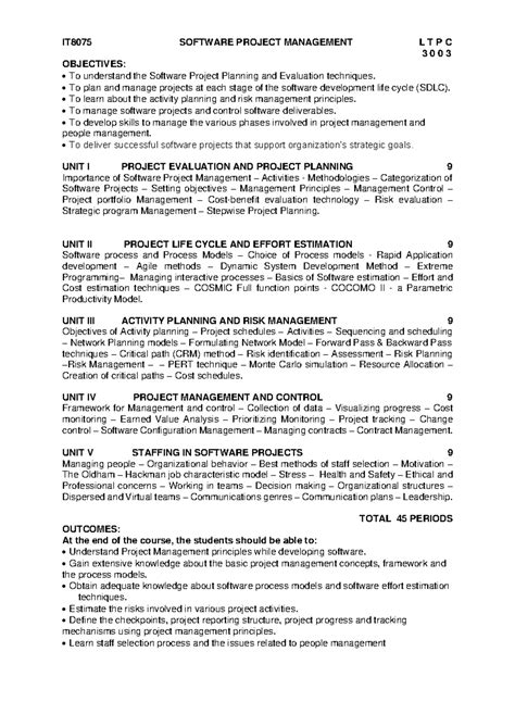 IT8075 Software Project Management - Course Outline and Objectives ...