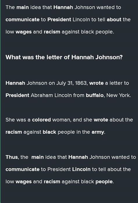 PLZ HURRY NEED HELP What was the main idea that Hannah Johnson wanted ...