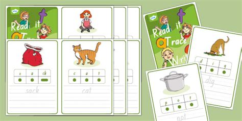 CVC Spelling Frame: Read it. Trace it. Write it.