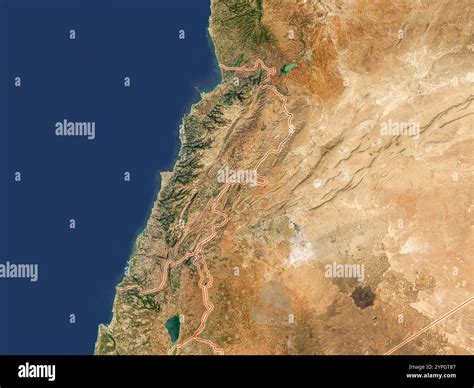 Physical map of Lebanon, satellite view of the Middle East, Syria ...