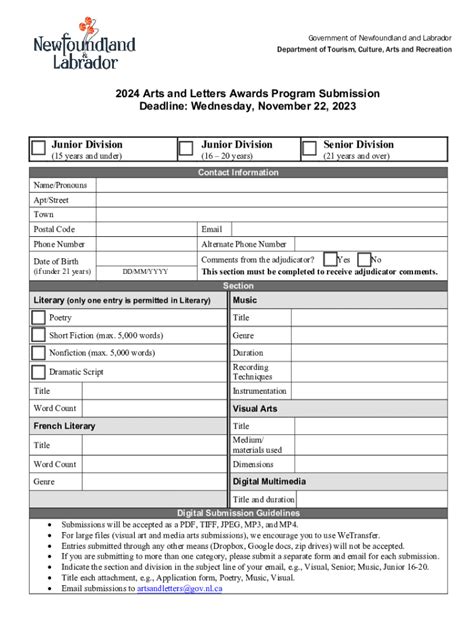 Fillable Online 2024 Arts and Letters Awards Program Submission ...