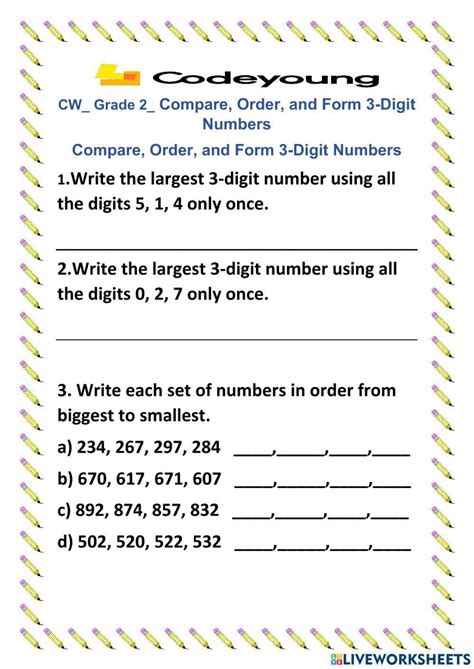 Image result for Ordering 3-Digit Numbers Worksheet