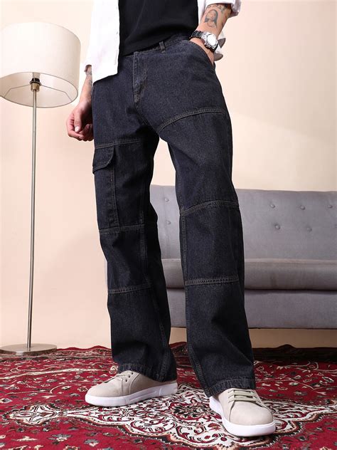 ₹1,399 | Campus Sutra Men's Dark Blue Panelled-Utility Denim Jeans ...