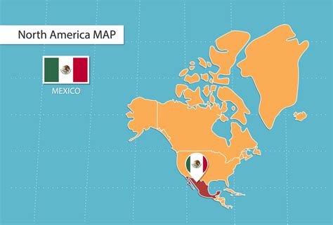 Mexico map in America, icons showing Mexico location and flags ...